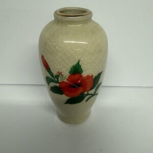 Vintage Chinese Mini Hibiscus Vase Crackle GlazeMarked 4 inches tall Hawaiian